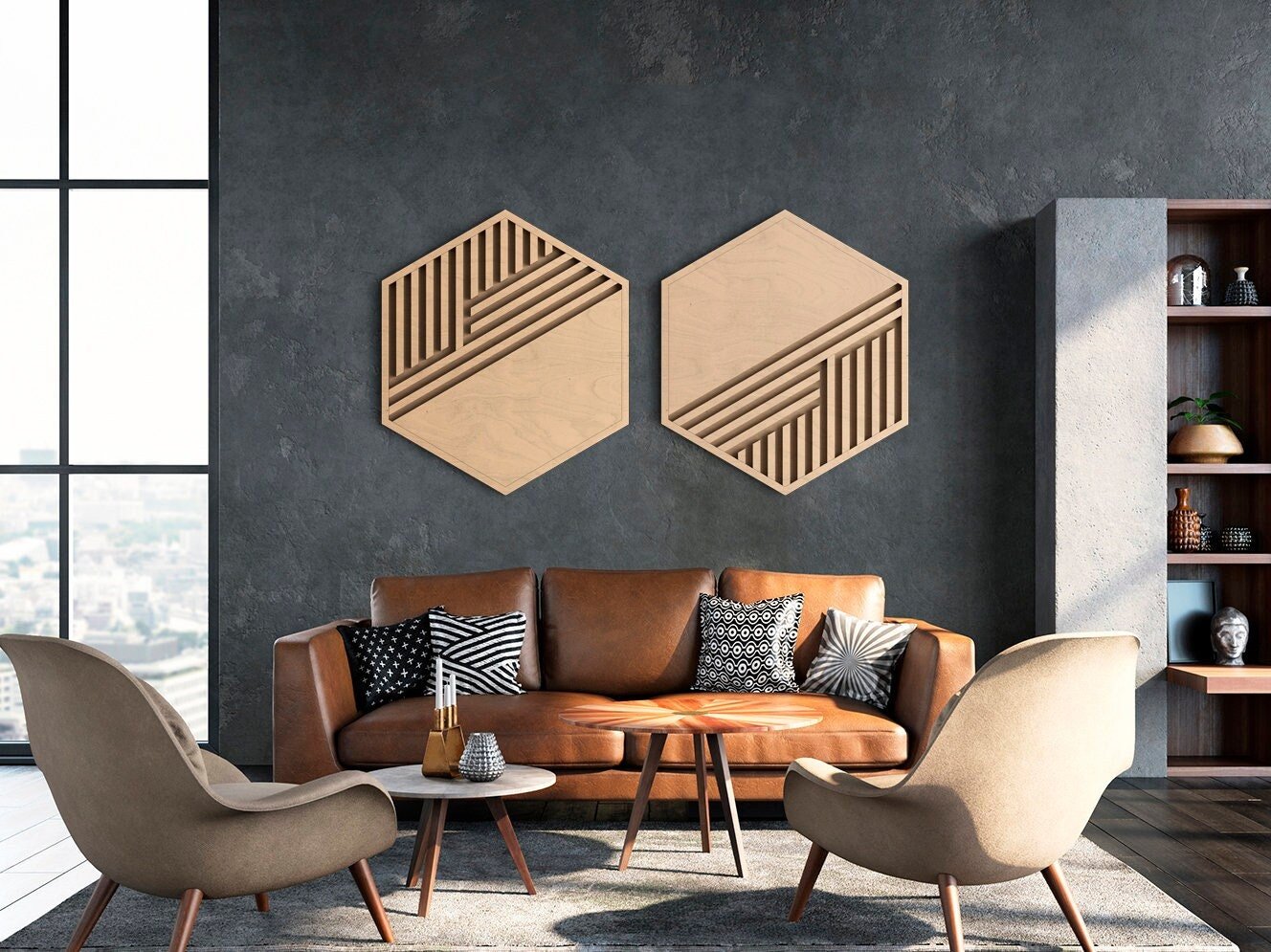 Geometric Hexagon Wall Panel Set