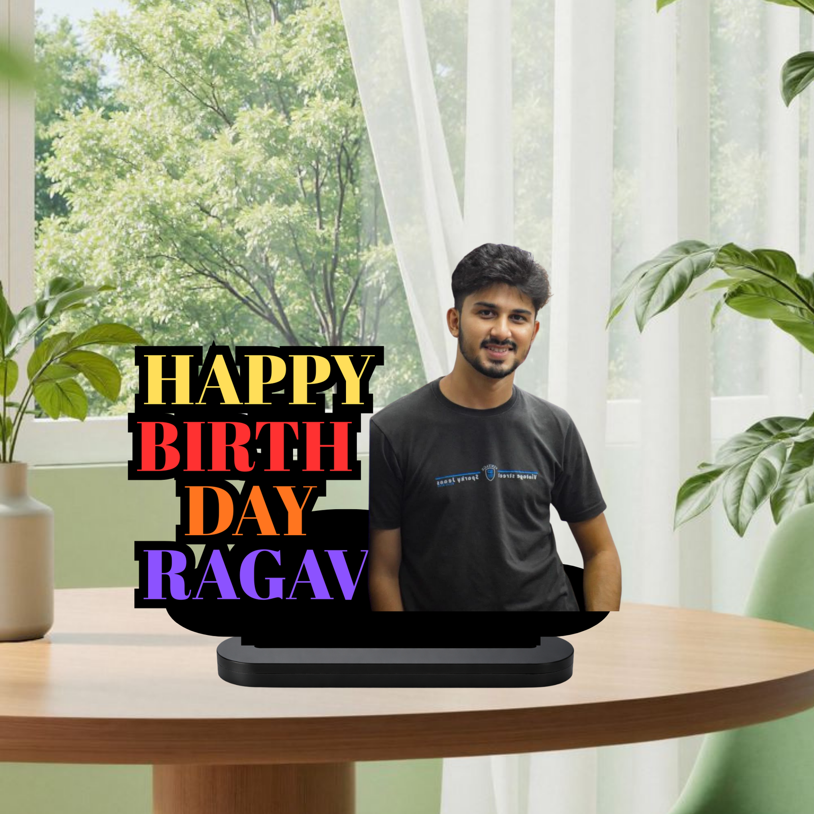 Custom Birthday MDF Photo Stand with Multicolor Text