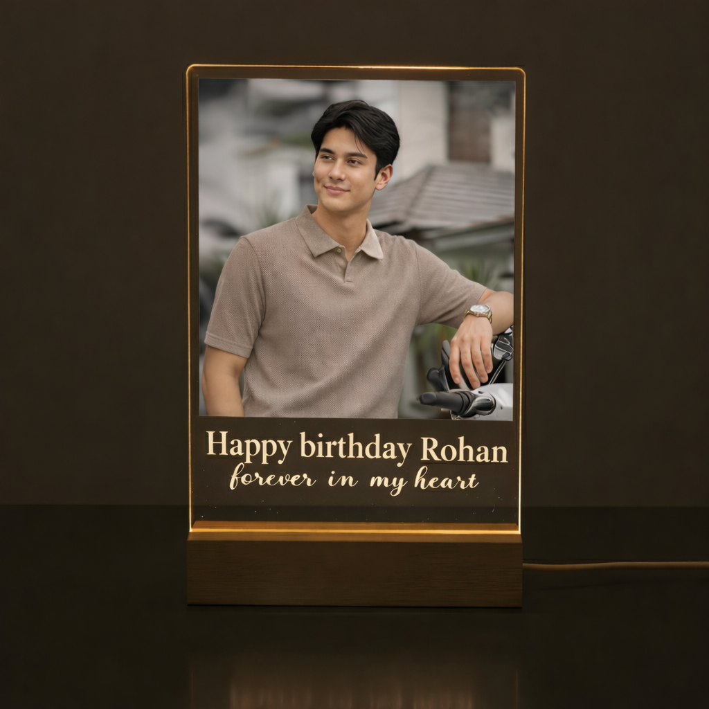 Custom Photo Acrylic LED Lamp with Wooden Base