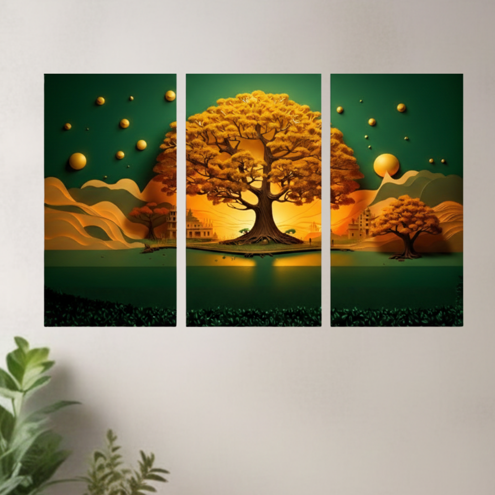 Golden Tree Wall Art Modern Nature Wall Decor