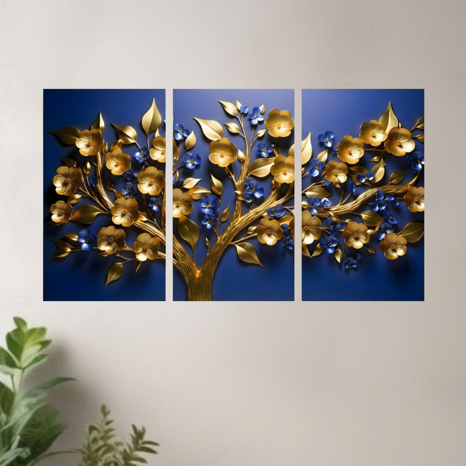 Luxury Golden Flower Tree Wall Art Painting for Living Room and Office Decor