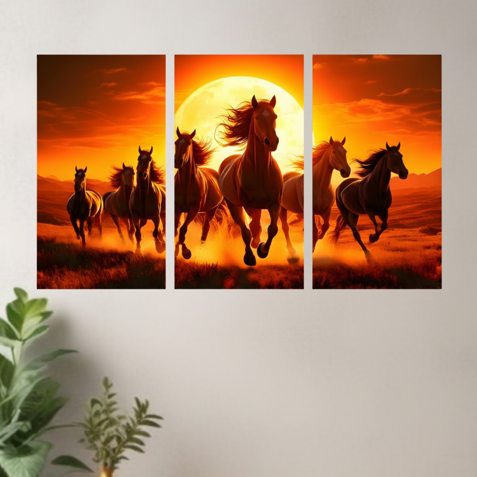 Majestic Wild Horses Triptych Wall Art Modern Sunset Home Interior Decor
