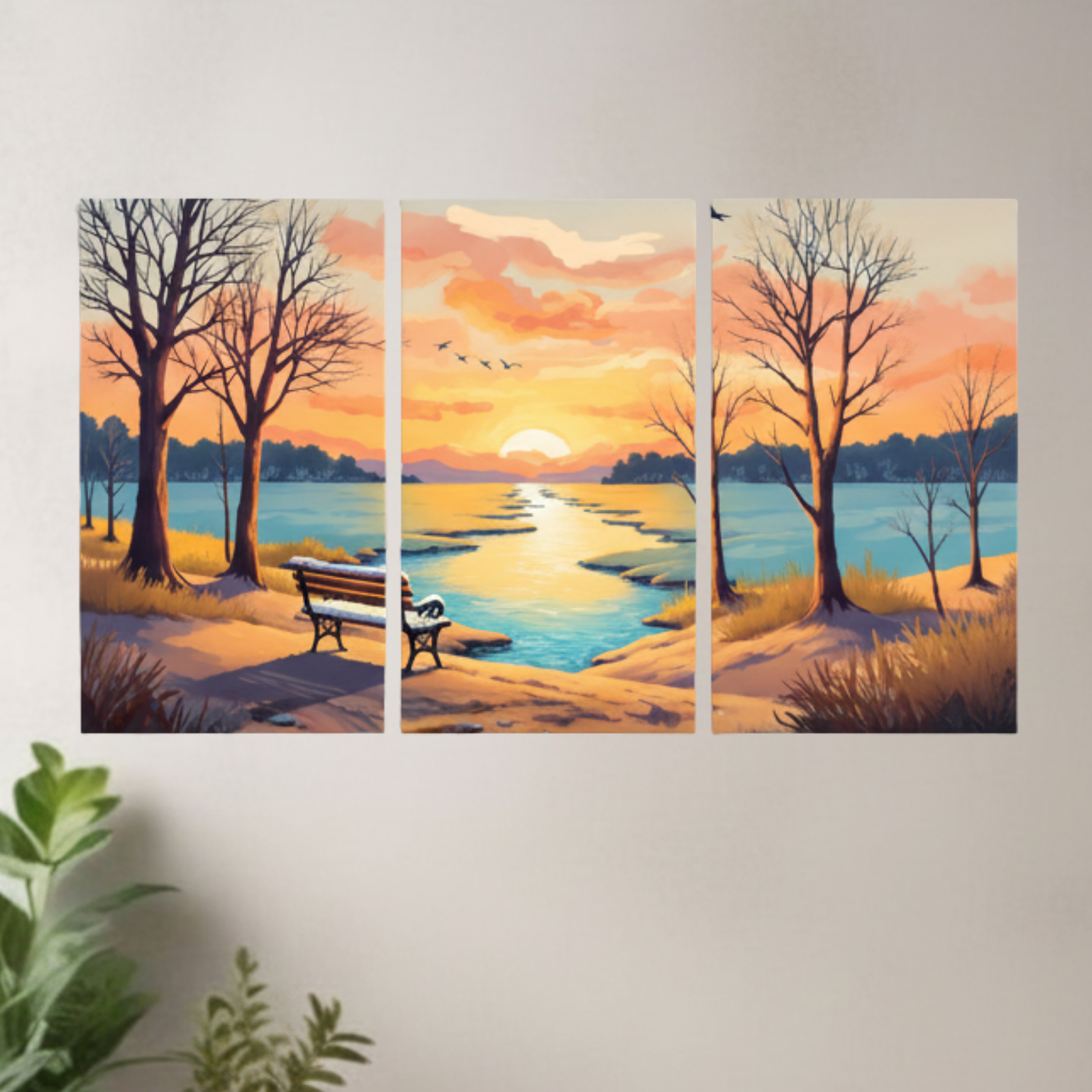 Peaceful Sunset Lake Wall Art Painting Nature Landscape Home and Office Decor