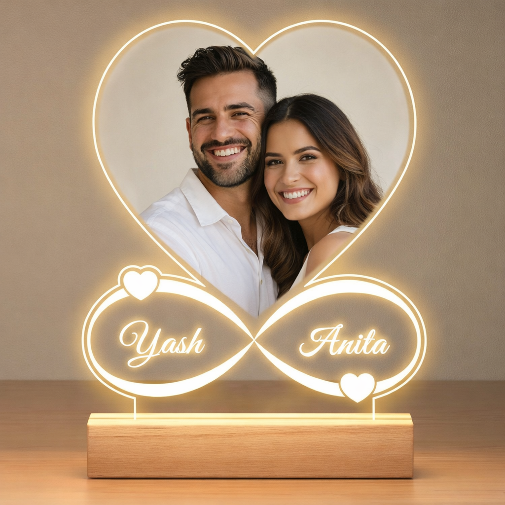 Personalized Couple Heart Infinity Acrylic LED Lamp with Names